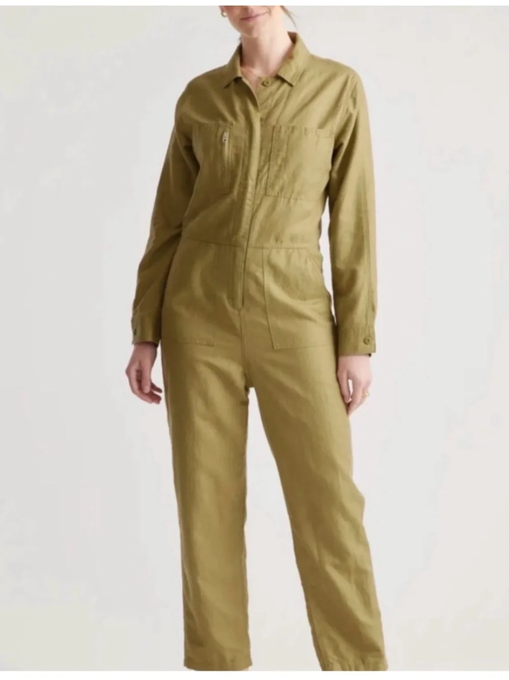 Quince Cotton Linen Twill Long Sleeve Coverall Jumpsuit. Size Small.